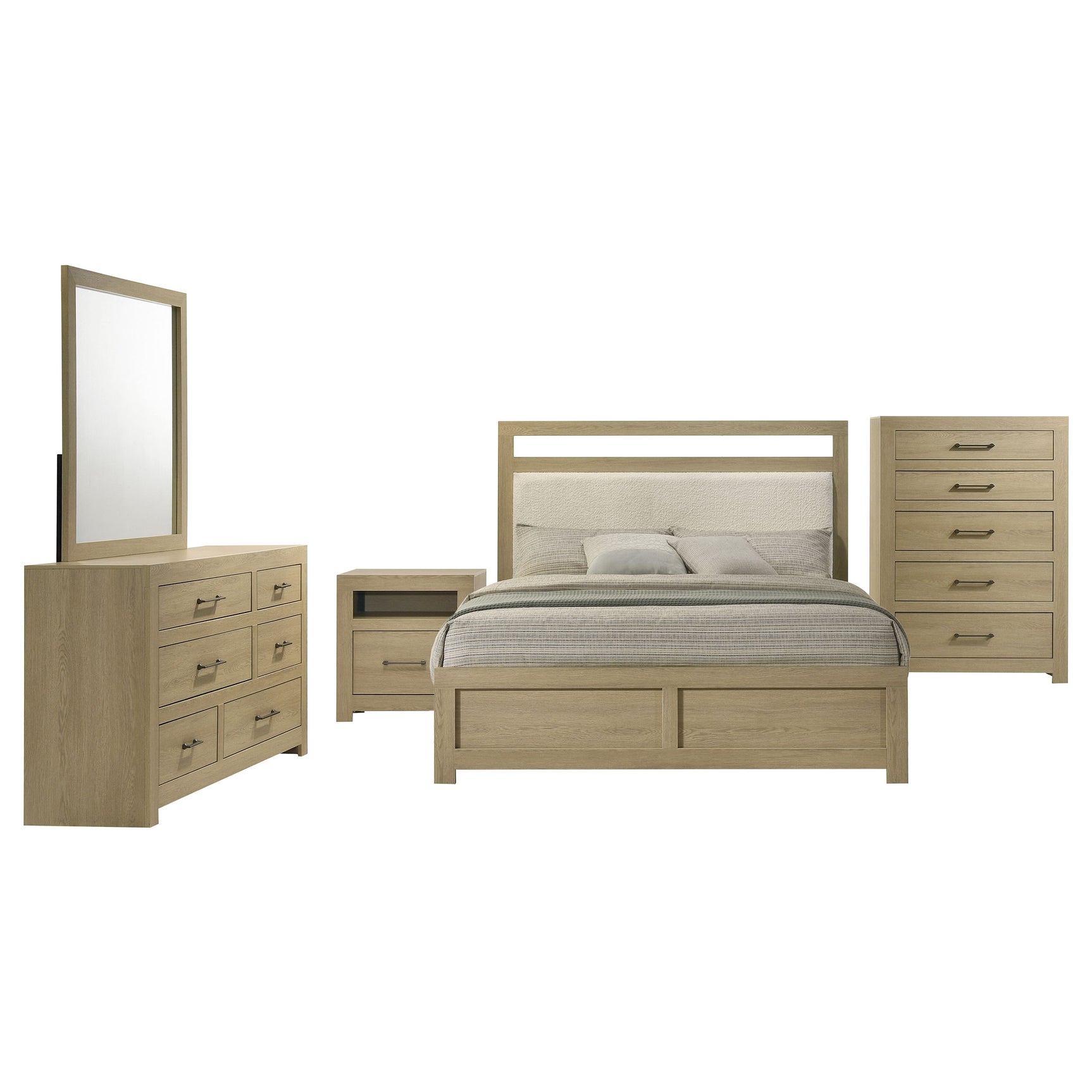 Hendricks Light Oak 5-piece California King Bedroom Set - Ornate Home