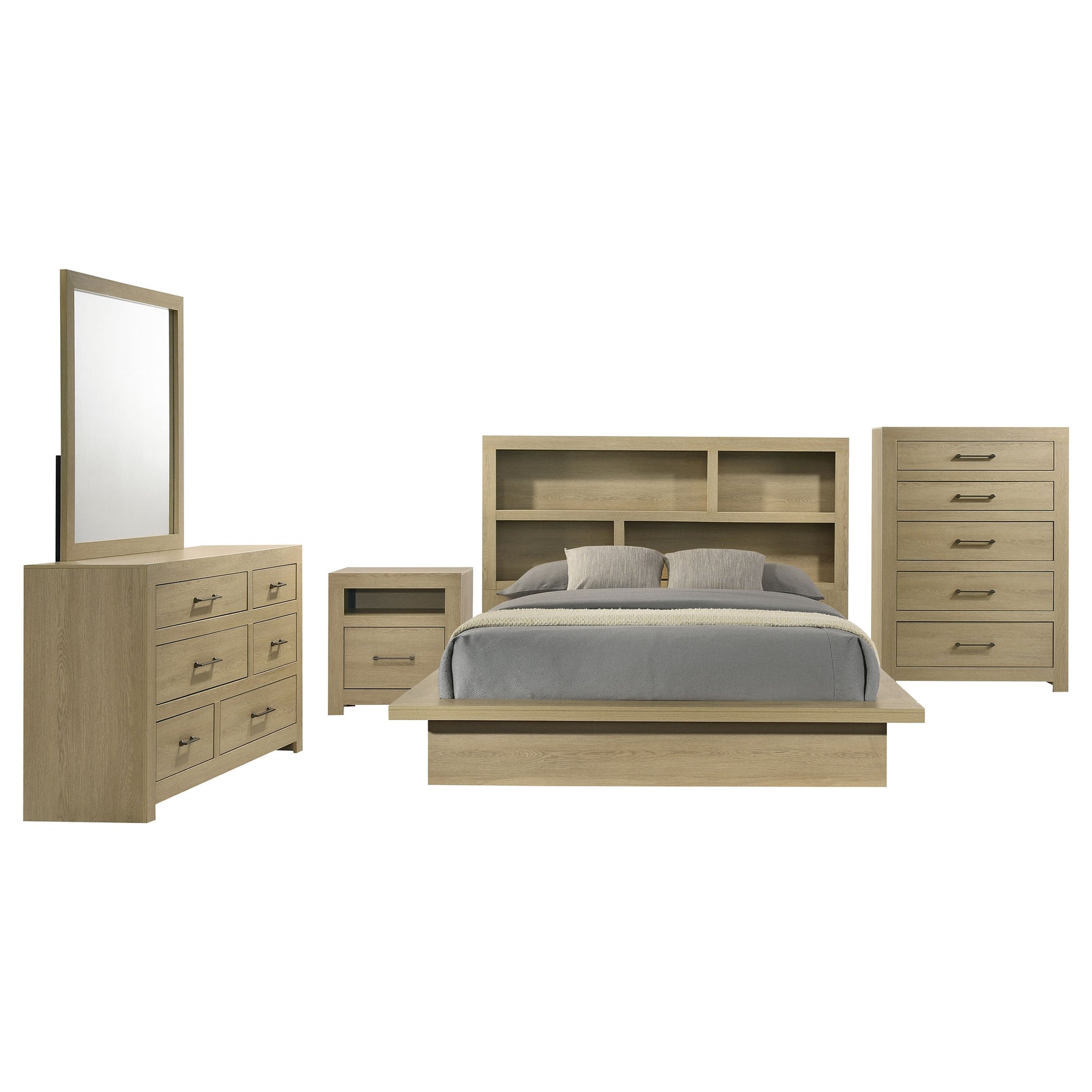 Hendricks Light Oak 5-piece Queen Bedroom Set - Ornate Home