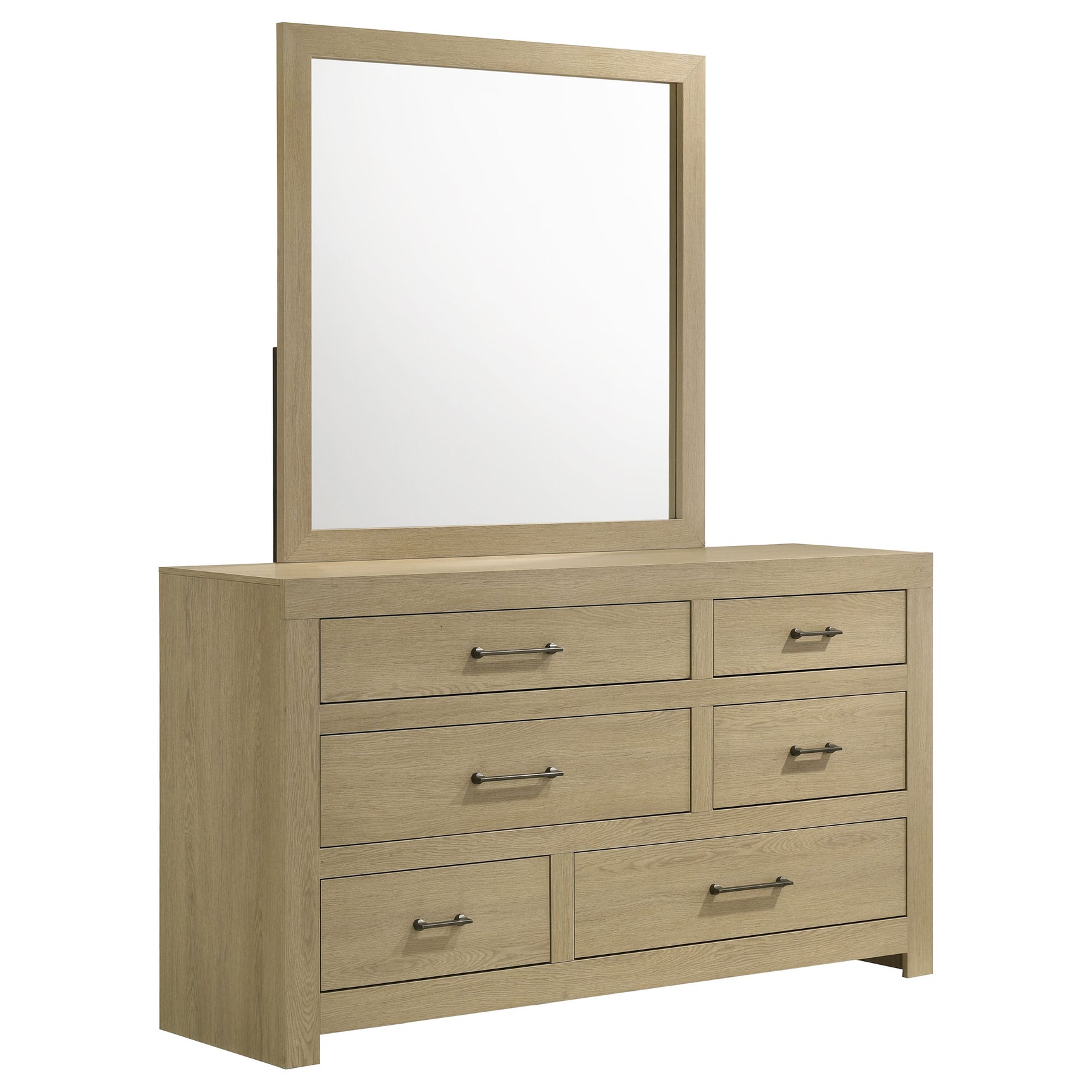 Hendricks Light Oak 6-drawer Bedroom Dresser and Mirror - Ornate Home