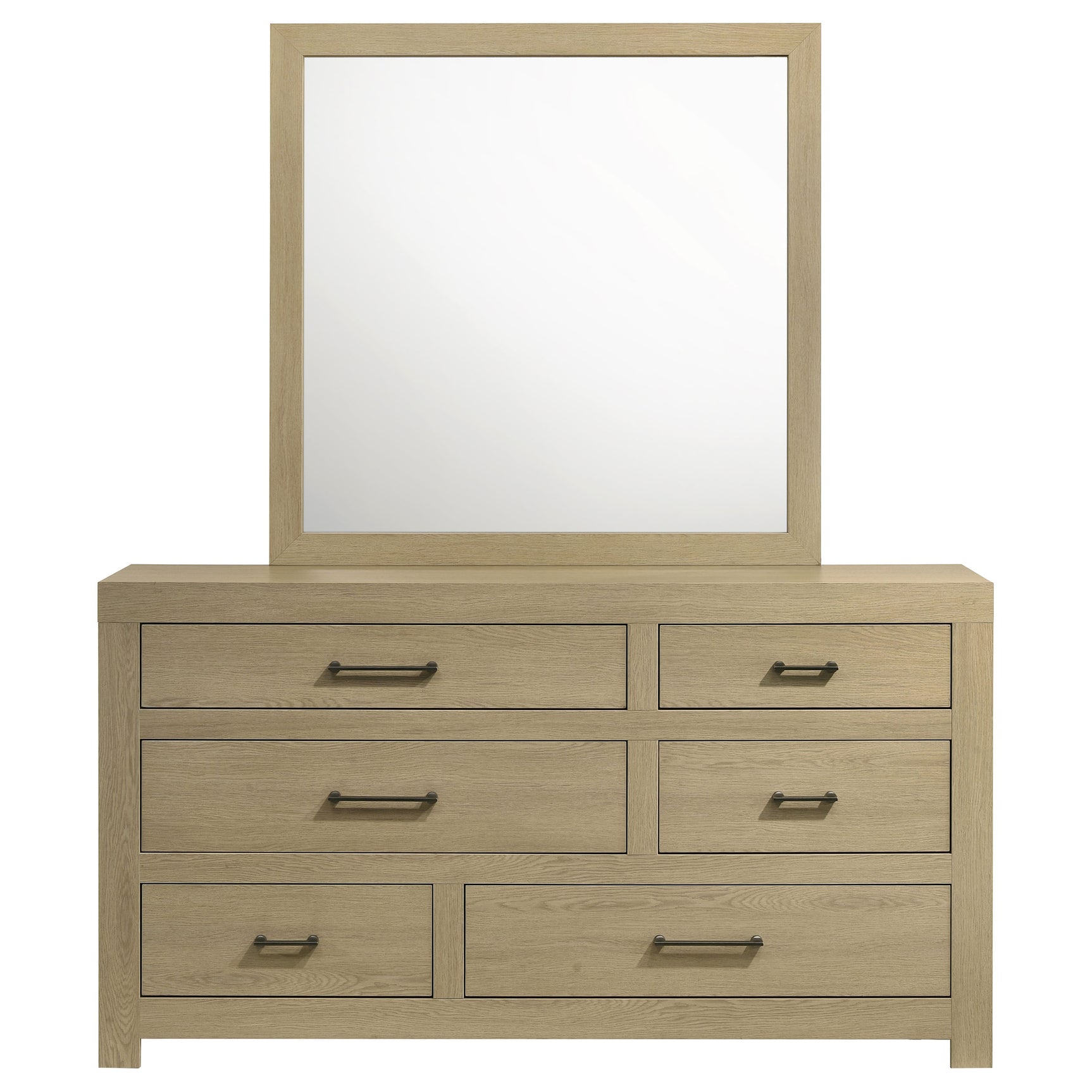 Hendricks Light Oak 6-drawer Bedroom Dresser and Mirror - Ornate Home