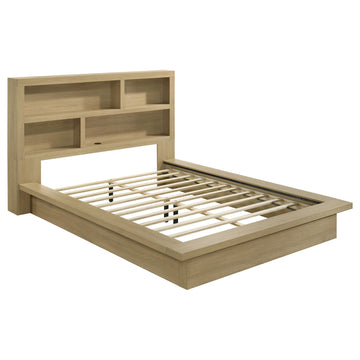 Hendricks Light Oak Queen Bookcase Headboard Platform Bed - Ornate Home