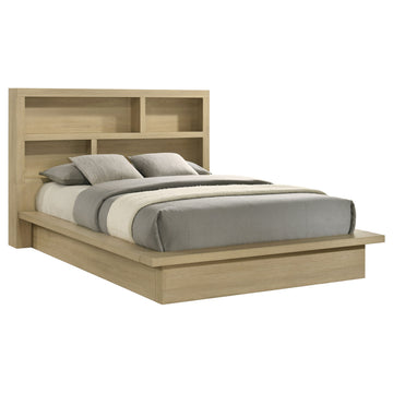 Hendricks Light Oak Queen Bookcase Headboard Platform Bed - Ornate Home