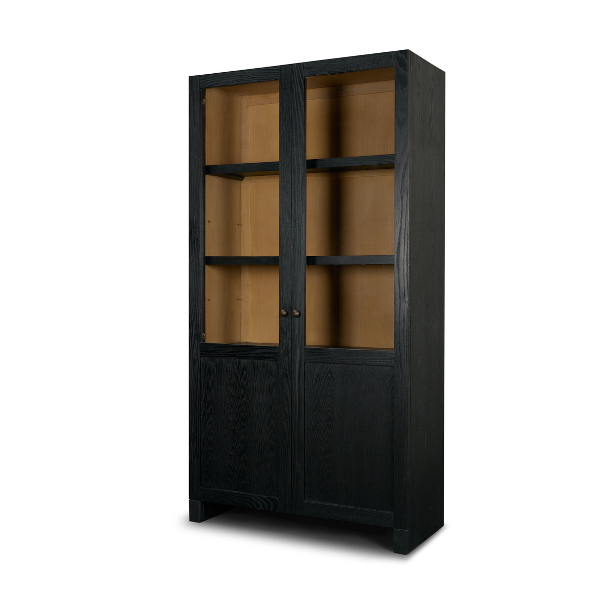 Henry Black/Light Brown Oak Wood with Glass Doors Curio Cabinet - Ornate Home