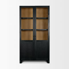 Henry Black/Light Brown Oak Wood with Glass Doors Curio Cabinet - Ornate Home