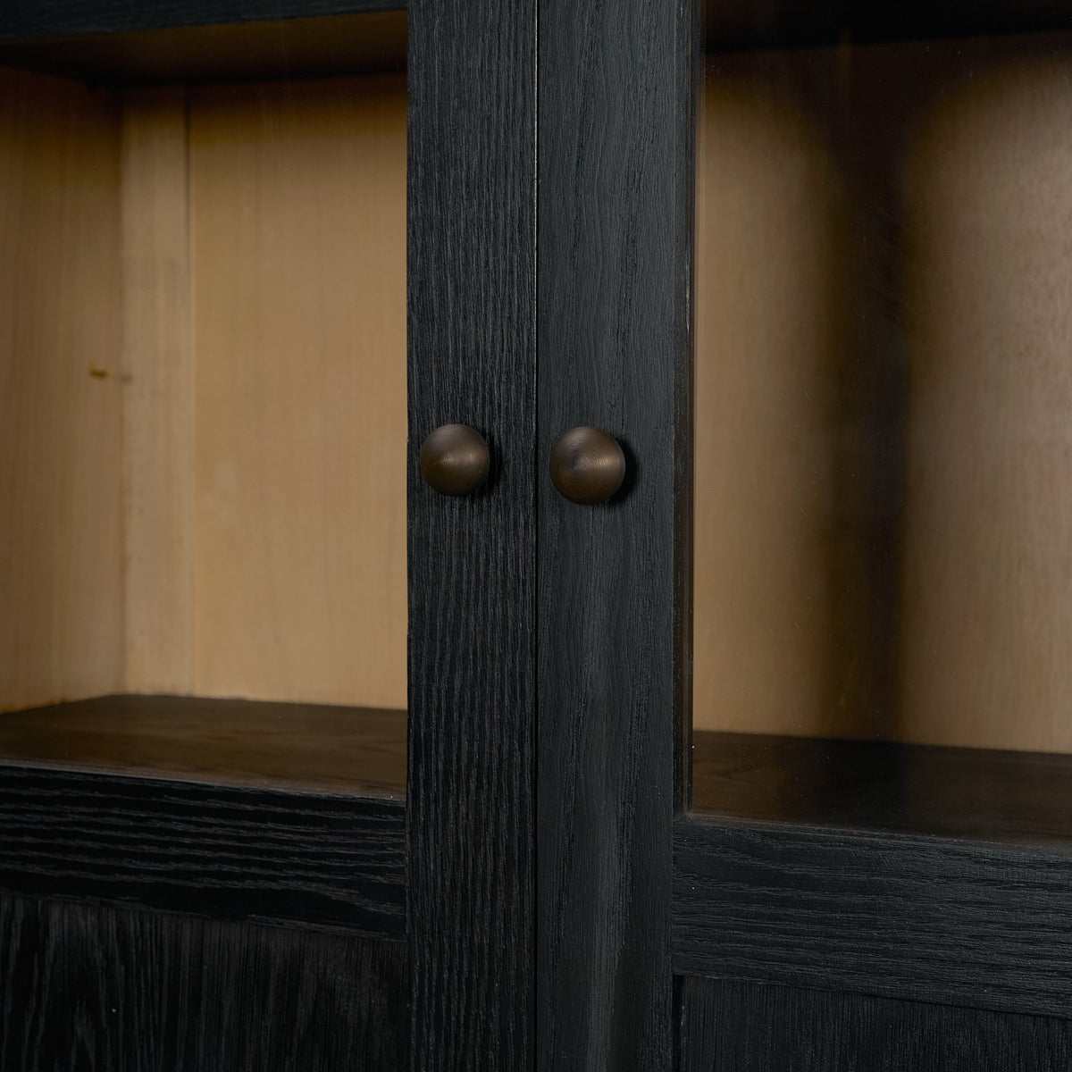Henry Black/Light Brown Oak Wood with Glass Doors Curio Cabinet - Ornate Home