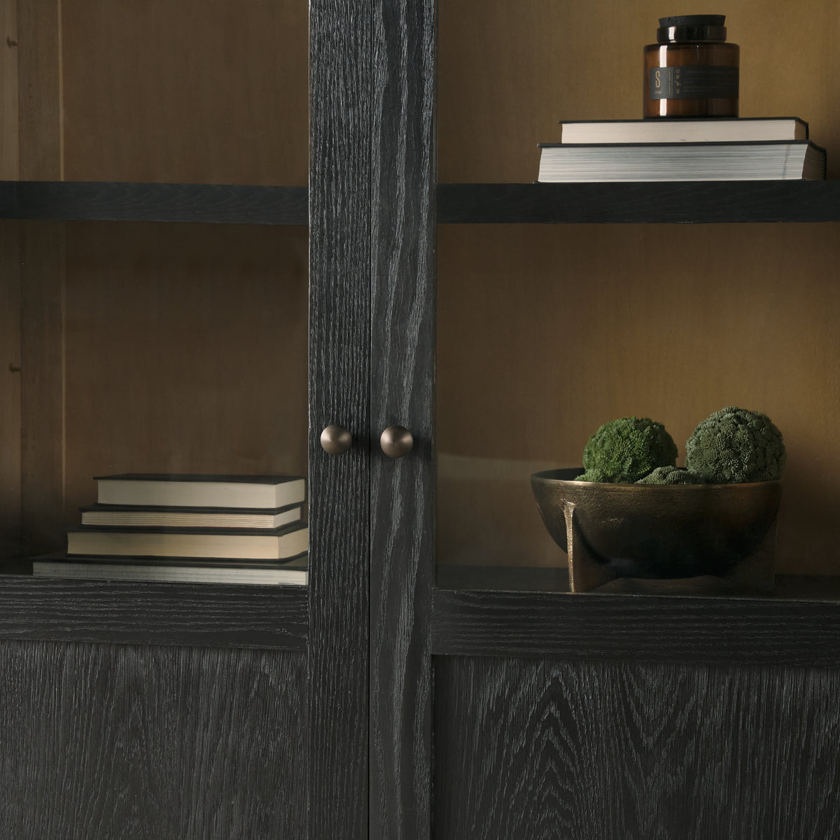 Henry Black/Light Brown Oak Wood with Glass Doors Curio Cabinet - Ornate Home