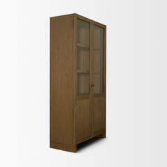Henry Light Brown Dark & Oak Wood with Glass Doors Curio Cabinet - Ornate Home