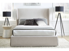 Hera Eastern King Skirted Footboard Storage Panel Bed in Oatmeal - Ornate Home