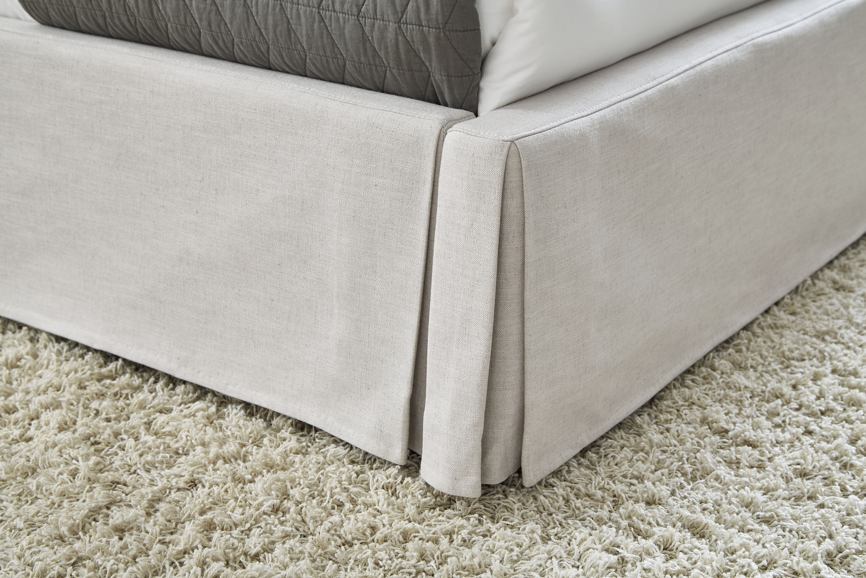 Hera Queen Skirted Footboard Storage Panel Bed in Oatmeal - Ornate Home