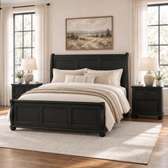 Heritage Black 3-Piece King Sleigh Bedroom Set with 2 Nightstands