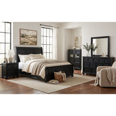 Heritage Black 4-Piece King Sleigh Bedroom Set with 2 Nightstands & Chest - Ornate Home