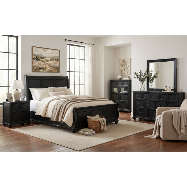 Heritage Black 5-Piece Queen Sleigh Bedroom Set - Ornate Home