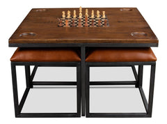 Heritage Games Brown Low Game Table With Four Stools - Ornate Home