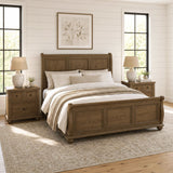 Heritage Oak Brown 3-Piece King Sleigh Bedroom Set with 2 Nightstands - Ornate Home