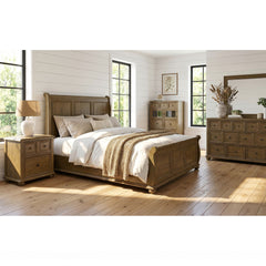 Heritage Oak Brown 5-Piece King Sleigh Bedroom Set - Ornate Home