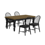 Heritage Oak Brown/Black 5-Piece Standard Height Dining Set with Rectangular Table & Four Black Chairs - Ornate Home