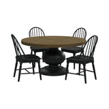 Heritage Oak Brown/Black 5-Piece Standard Height Dining Set with Round Table & Four Black Chairs - Ornate Home