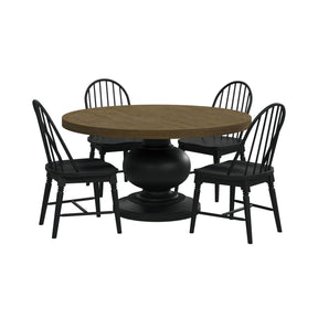 Heritage Oak Brown/Black 5-Piece Standard Height Dining Set with Round Table & Four Black Chairs - Ornate Home