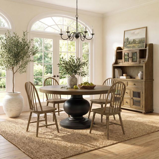 Heritage Oak Brown/Black 5-Piece Standard Height Dining Set with Round Table & Four Oak Brown Chairs