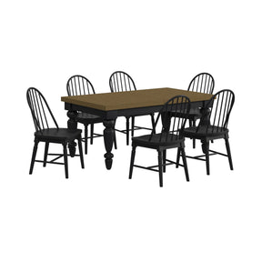 Heritage Oak Brown/Black 7-Piece Standard Height Dining Set with Rectangular Table & Six Black Chairs - Ornate Home