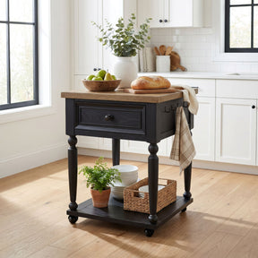 Heritage Oak Brown/Black Chopping Block Island with Casters - Ornate Home