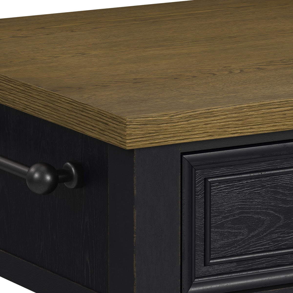 Heritage Oak Brown/Black Chopping Block Island with Casters - Ornate Home