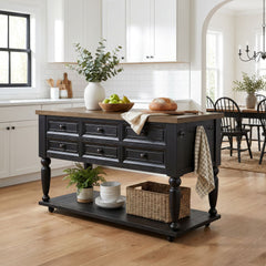 Heritage Oak Brown/Black Kitchen Island with Casters - Ornate Home