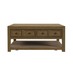 Heritage Oak Brown Square Coffee Table with Casters - Ornate Home