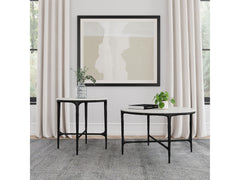 Hermas White 2-piece Round Marble Coffee and End Table Set - Ornate Home