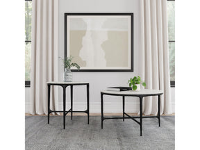 Hermas White 2-piece Round Marble Coffee and End Table Set - Ornate Home