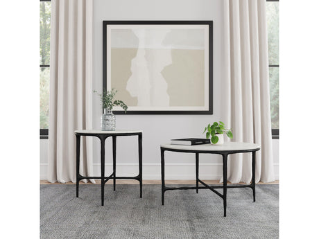 Hermas White 2-piece Round Marble Coffee and End Table Set - Ornate Home