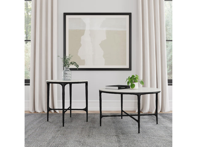 Hermas White 2-piece Round Marble Coffee and End Table Set - Ornate Home