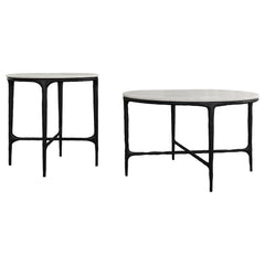 Hermas White 2-piece Round Marble Coffee and End Table Set - Ornate Home