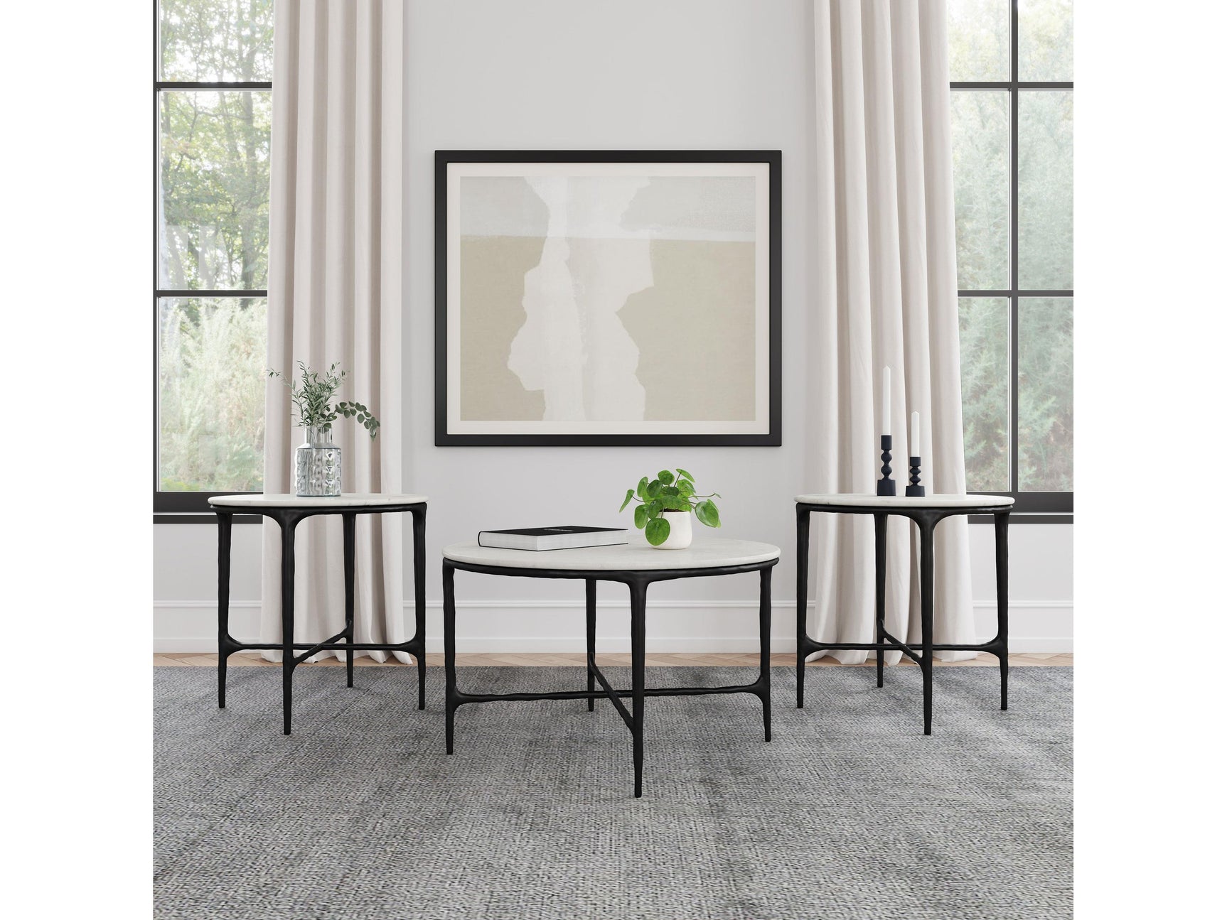 Hermas White 3-piece Round Marble Coffee and End Table Set - Ornate Home