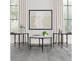 Hermas White 3-piece Round Marble Coffee and End Table Set - Ornate Home