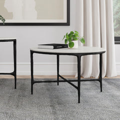 Hermas White Round Genuine Marble Top Metal Coffee Table - Ornate Home