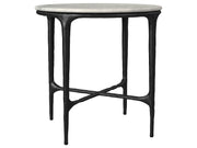 Hermas White Round Genuine Marble Top Metal End Side Table - Ornate Home