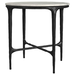 Hermas White Round Genuine Marble Top Metal End Side Table - Ornate Home
