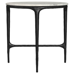 Hermas White Round Genuine Marble Top Metal End Side Table - Ornate Home