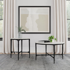 Hermas White Round Genuine Marble Top Metal End Side Table - Ornate Home