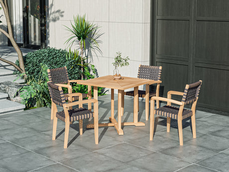 Herning 5-Piece Square Teak Outdoor Dining Set with Stacking Armchairs - Ornate Home