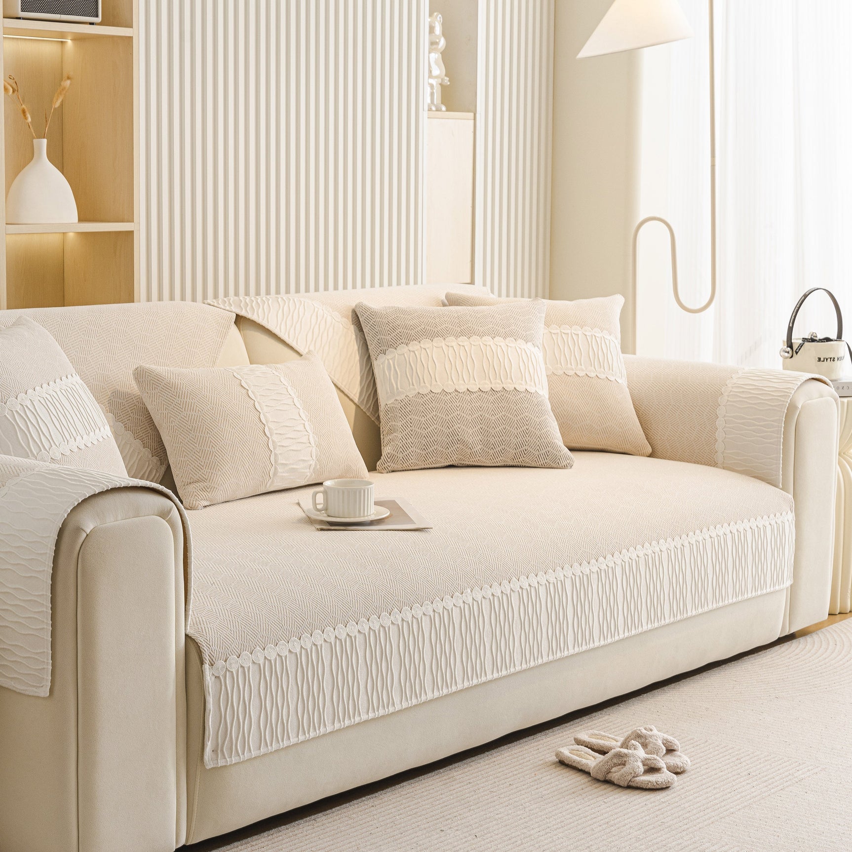 Herringbone Sofa Protector Cover, Non-Slip Couch Cover for Seat, Back & Arms - Ornate Home