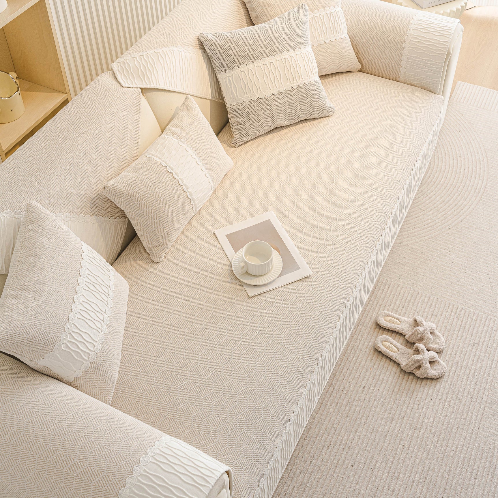 Herringbone Sofa Protector Cover, Non-Slip Couch Cover for Seat, Back & Arms - Ornate Home
