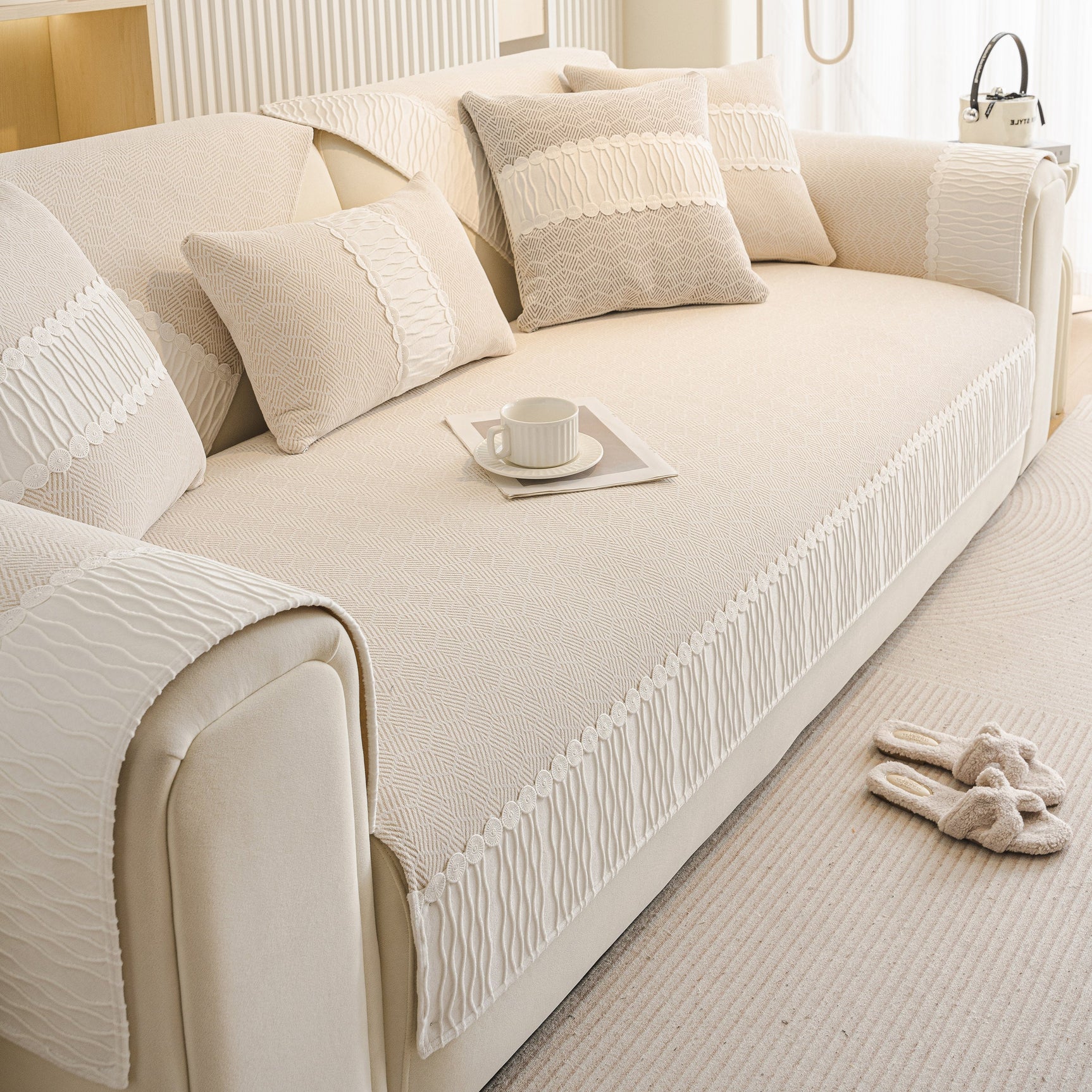 Herringbone Sofa Protector Cover, Non-Slip Couch Cover for Seat, Back & Arms - Ornate Home
