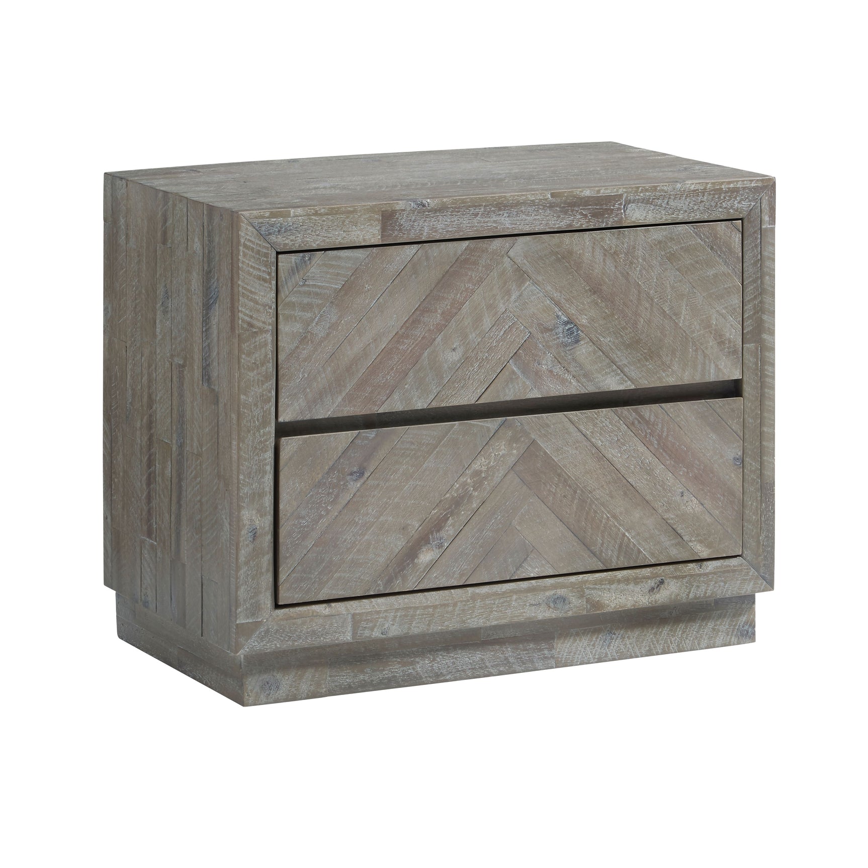 Herringbone Solid Wood Two Drawer Nightstand in Rustic Latte - Ornate Home