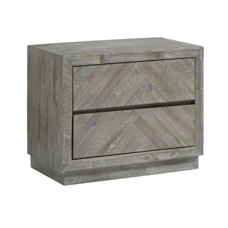 Herringbone Solid Wood Two Drawer Nightstand in Rustic Latte - Ornate Home