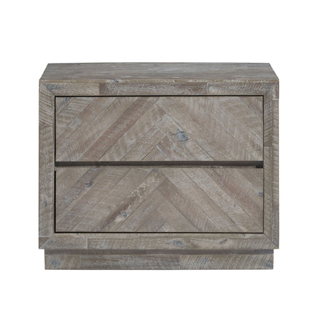 Herringbone Solid Wood Two Drawer Nightstand in Rustic Latte - Ornate Home