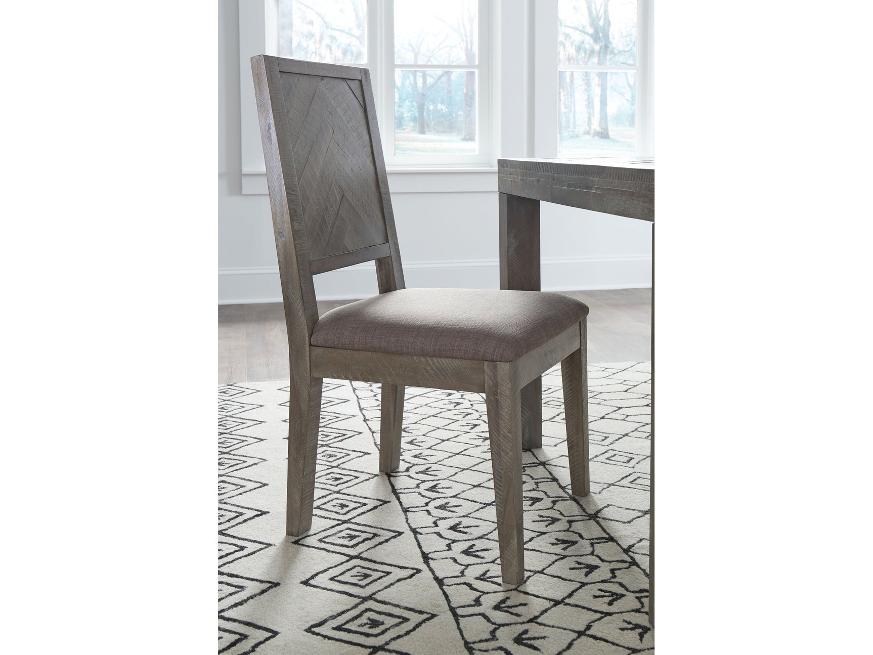Herringbone Solid Wood Upholstered Dining Chair in Rustic Latte (Set of 2) - Ornate Home