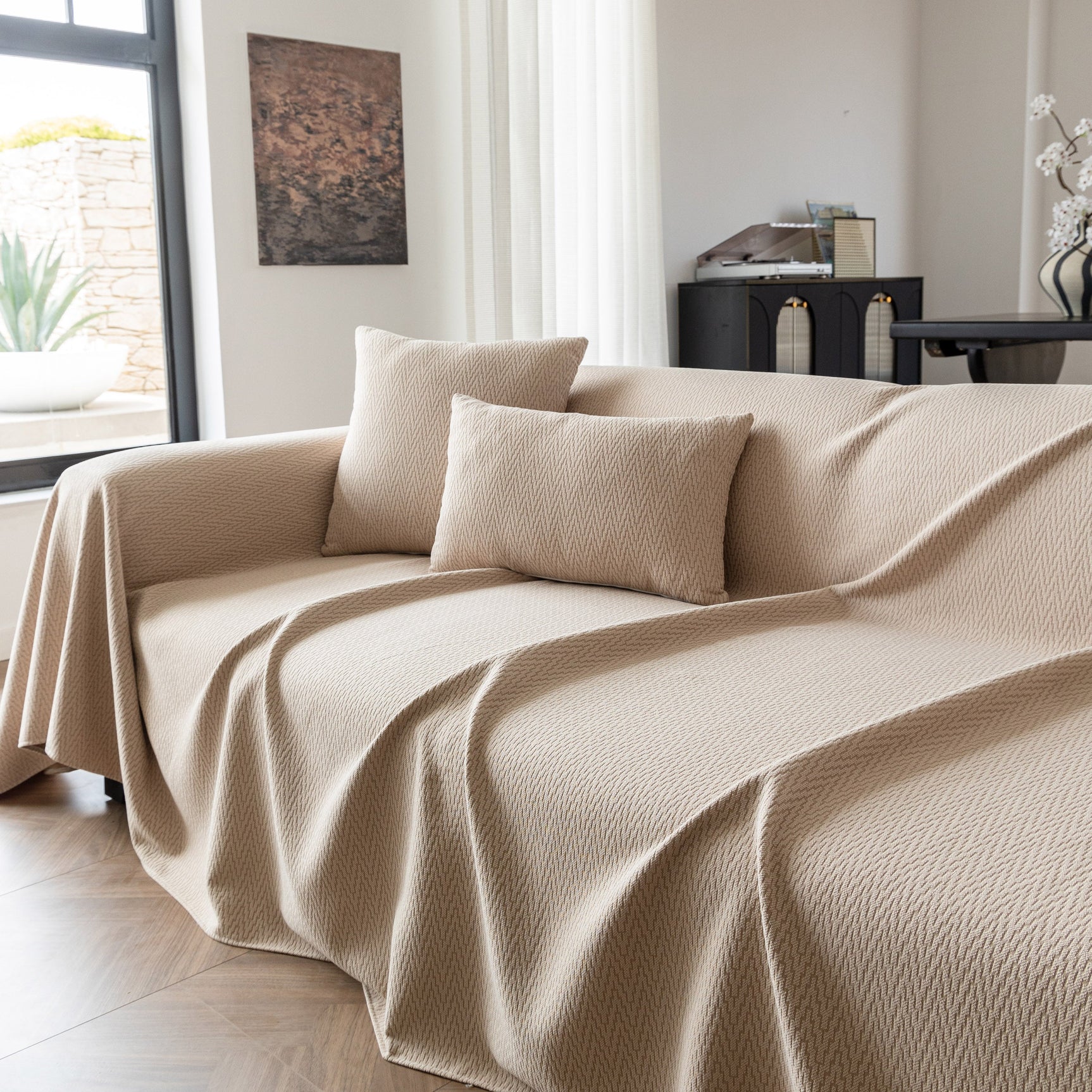 Herringbone Textured Sofa Throw Blanket, Durable Pet Friendly Modern Couch Slipcover - Ornate Home