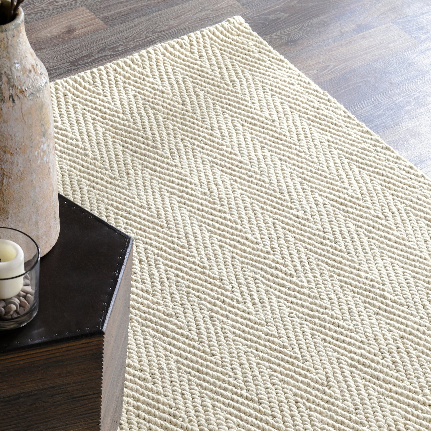Herringbone Wool/Jute Ivory Rug - Ornate Home